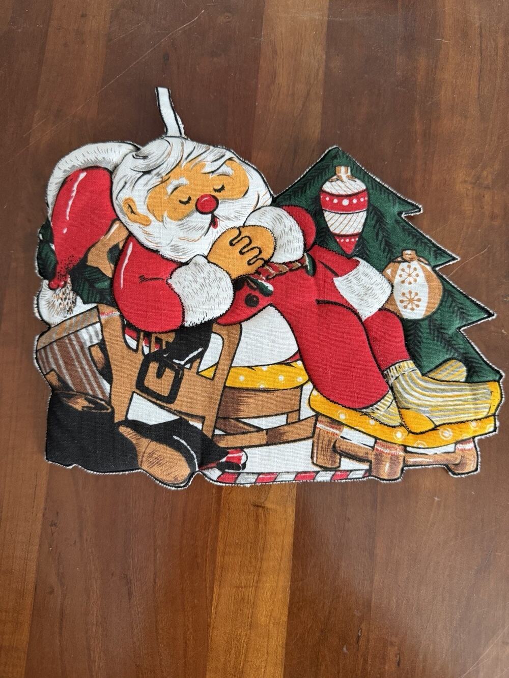 Vintage 1987 McCrory Sleeping Santa Claus Decorative Hot Pad Pot Holder Cotton